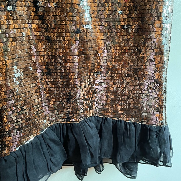 French Connection metallic antique gold blck embellished sequin ruffle NWT HP 6 - Picture 10 of 17